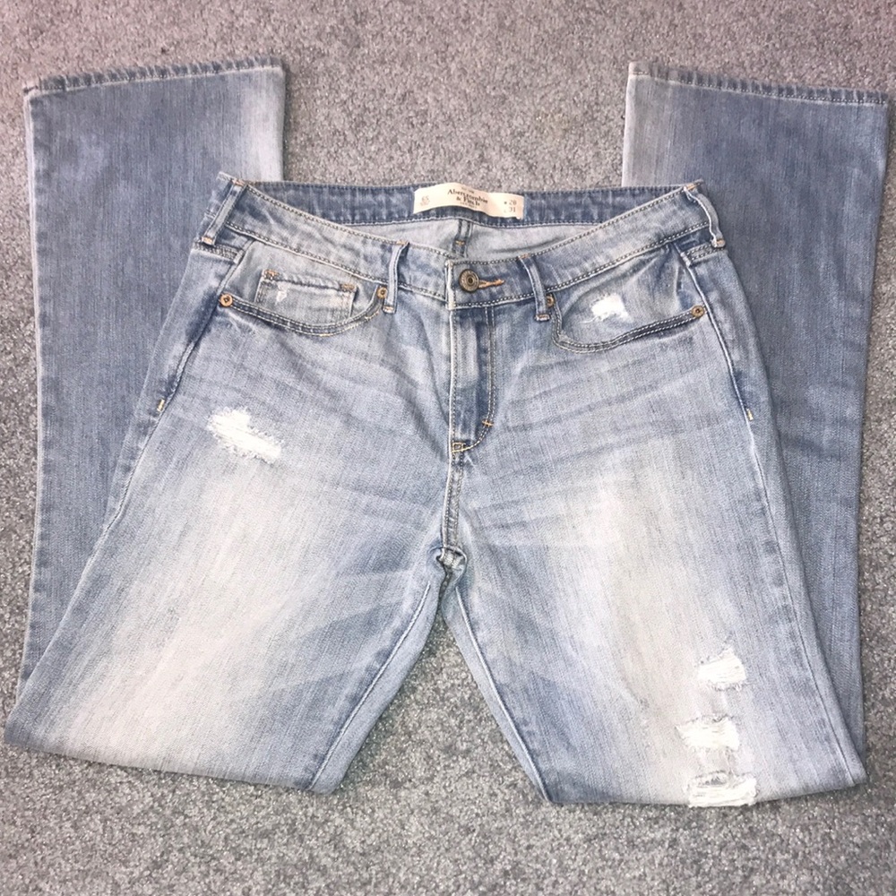 A&F destroyed bootcut jeans